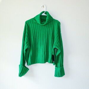 Eloquii Ribbed Knit Turtleneck Sweater Green Cropped Size 18/20 NWT, St patricks